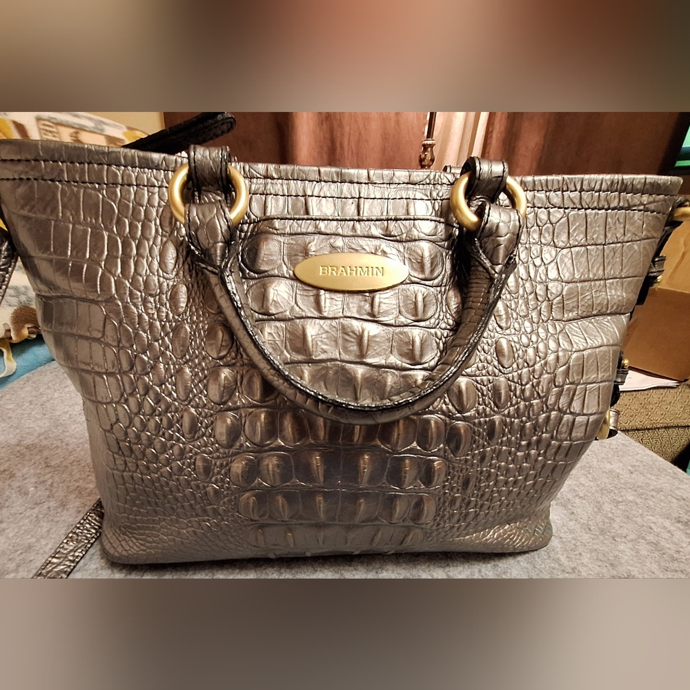 Brahmin Duxbury Satchel Silver/ Gray - interior ink stain